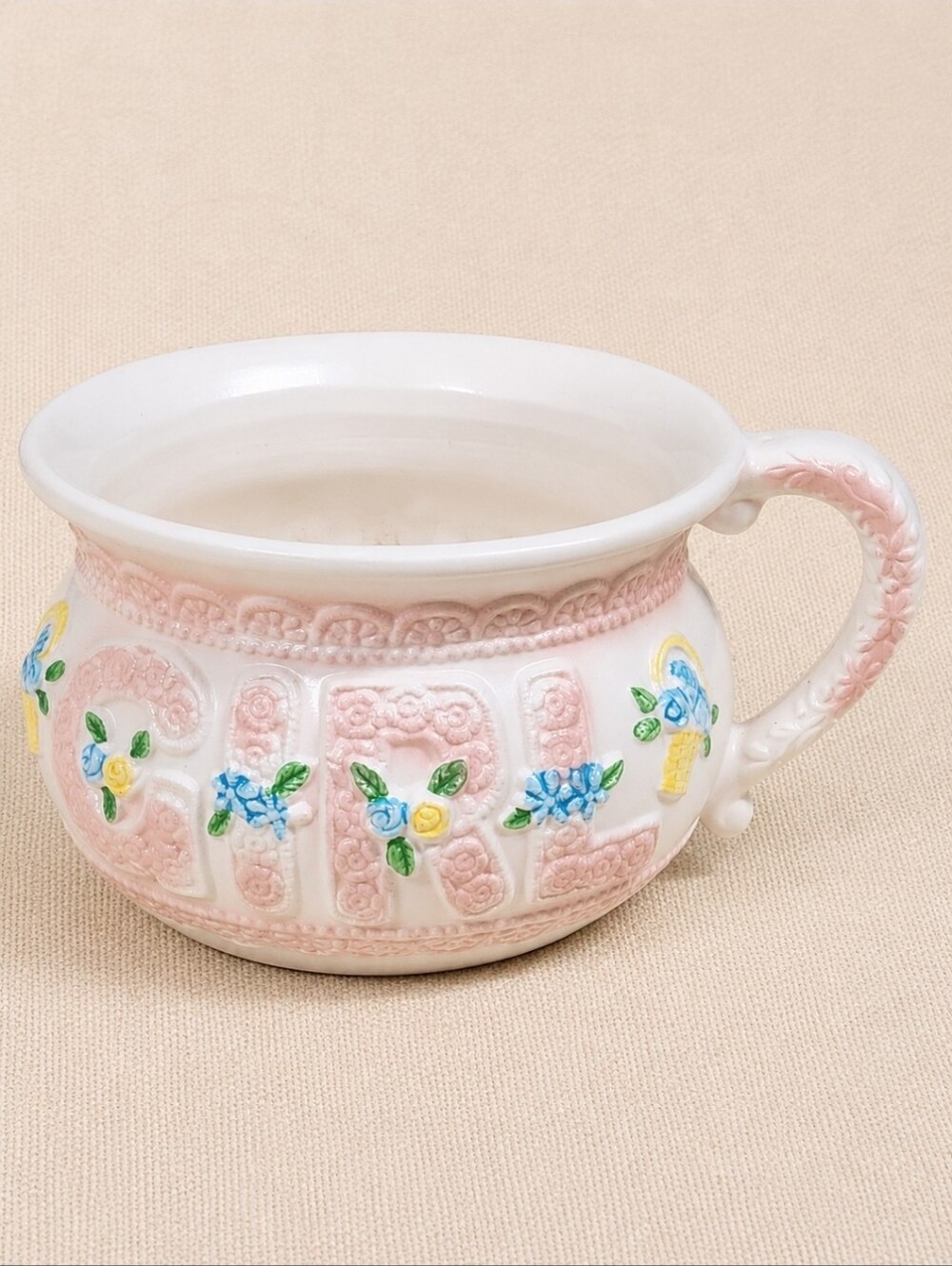 VTGvNapco Japan Baby Girl Planter #9100 Pink Nursery Ceramic Baby Shower Decor